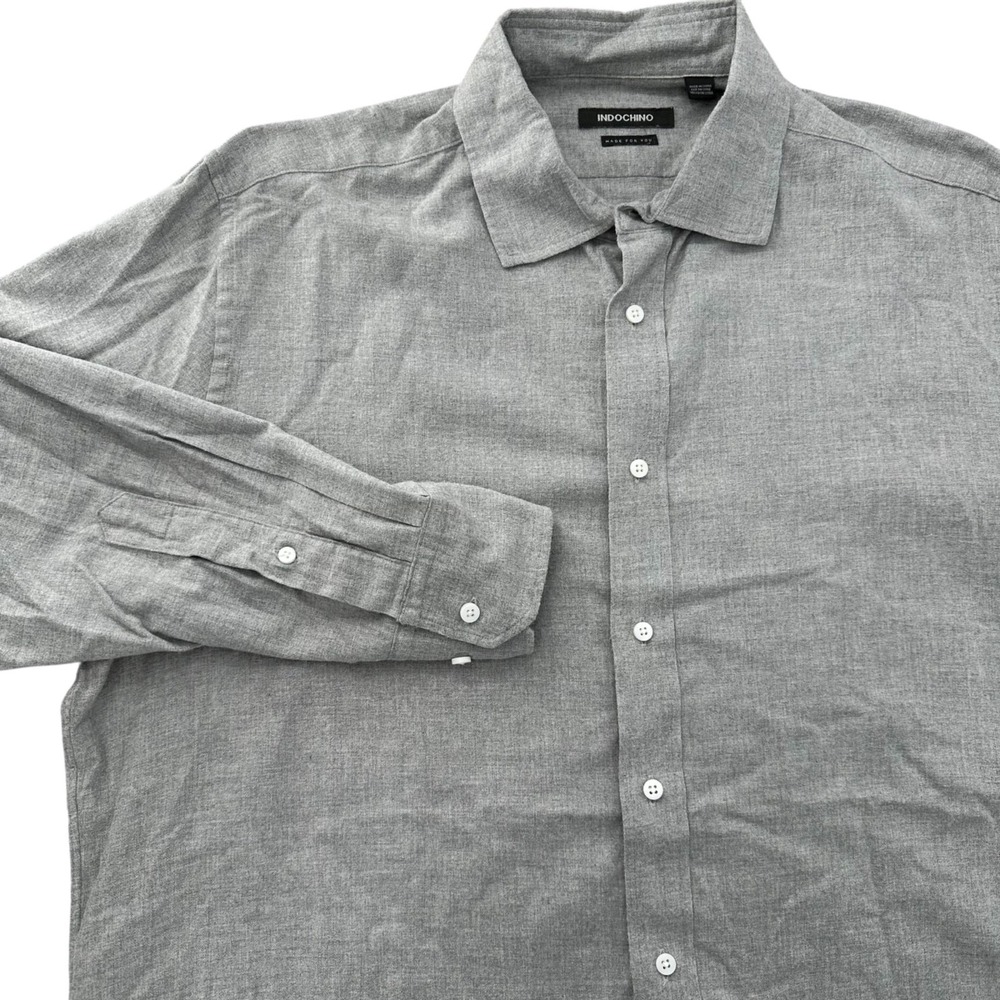 INDOCHINO Button Down Shirt Long Sleeve Gray Brushed Cotton Men's XL